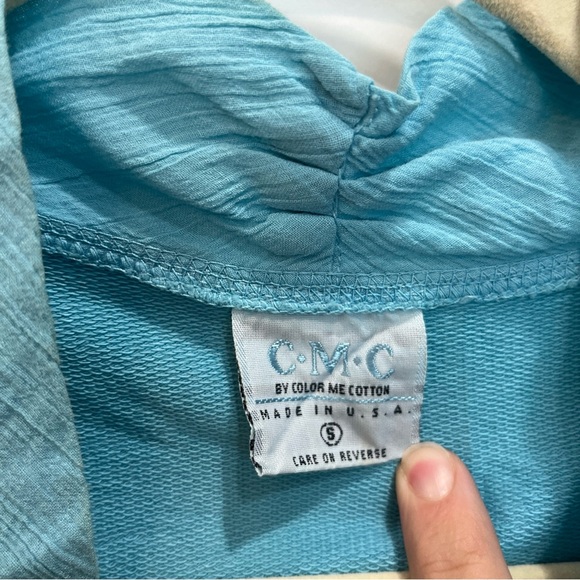 CMC Color Me Cotton Women’s Sweatshirt Size Small Teal Blue Cowl Neck Laganlook - Picture 2 of 9